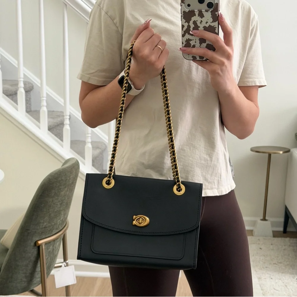 Coach Leather Flap Shoulder Bag with Adjustable Chain Strap - Picture 11 of 11